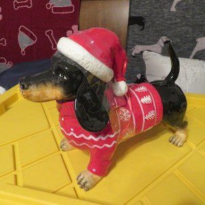 Rare Blue Sky Clayworks Dachshund 13' Large Cookie Jar Holiday
